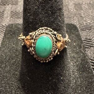 Turquoise Sterling Silver and Gold-Tone Women's Ring (size 6)
